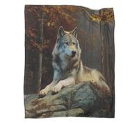 kaiyun El Lobo posado con Gracia sobre Las Rocas del Bosque Manta Y Transpirable Suave Estampada para Acampar Al Aire Libre Colcha para Dormitorio De Las Cuatro Estaciones 60x80inch(150x200cm)
