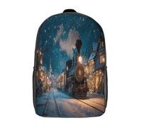 kaiyun El mágico tren de Navidad llega al pueblo y a la estación Niños, Niñas Y Adolescentes, Bolsa De Escuela Ligera Para Portátil, Mochila Informal 17inch