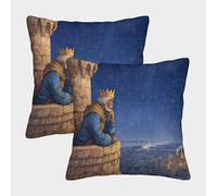kaiyun El Rey Estaba en el balcón del Castillo, con Vistas al Pueblo Funda De Almohada Impresa En 3D Decoración del Hogar Sala De Estar Sofá para Coche 40x40cm 2 Paquetes