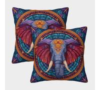 kaiyun Elefante, Arte de Mandala Funda De Almohada Impresa En 3D Decoración del Hogar Sala De Estar Sofá para Coche 50x50cm 2 Paquetes
