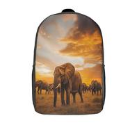 kaiyun Elefantes Walking on The Savannah at Solset Bolsa Unisex,Vida silvestre Mochila Escolar Para Adolescentes Ultraligero 17inch