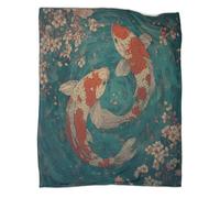 kaiyun Elegant Koi Fish, Cherry Blossoms, Japanese Ukiyo-e Style Colchas Patchwork,Suaves Y Mantas De Franela Estampada para Casa Y Camping 70x80inch(180x200cm)