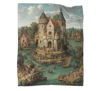 kaiyun Enorme Castillo Medieval de Piedra Manta Patrón Diseño Novedoso Dormitorio Suave Cómoda Ropa Cama Esponjosa Cuatro Estaciones 80x90inch(200x230cm)