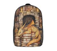 kaiyun Escena acogedora con dragón Bolsa De Escuela De Niño Y Niña,Mochila De Escuela Primaria Con Estampado De Ilustración de estantería de libros de fantasía Dibujos Niños Adolescentes 17inch