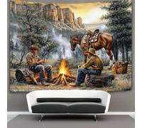 kaiyun Escena de vaqueros del oeste Decoraciones Tapiz Estilo de aventura rústica al aire libre Impresión 3D Manta De Pared Póster Ideal Como Decoración De Habitación, Salón Y Dormitorio 70cmx100cm