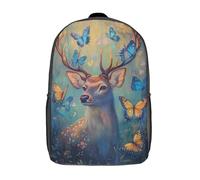 kaiyun Estilo de pintura al óleo Mochila Elegant Ciervo Butterflies Bolsas Escolar De Impresos En 3D De Para Niños Niñas Estudiantes De Primaria Y Secundaria 17inch