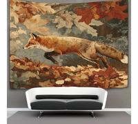 kaiyun Estilo de pintura vintage Zorro en un bosque otoñal con hojas caídas Tapices Para,sala De Estar,apartamento,dormitorio,decoración Artística De Pared 100cmx150cm