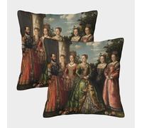 kaiyun Estilo Renacentista Funda De Cojín Reina y Rey De Almohada Cuadrada para Sofá 45x45cm 2 Paquetes con Cremallera