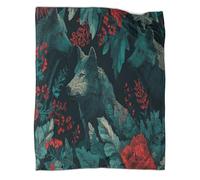 kaiyun Flores y Hojas Vintage con Lobo Verde Oscuro Blanket Sofa Throw 3D Impreso Es Suave Y Cómodo Al Tacto,Adecuado para Que Toda La Familia Se Mantenga Abrigada 60x80inch(150x200cm)