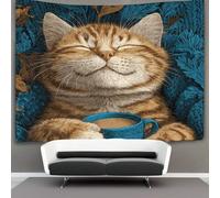 kaiyun Gato atigrado disfrutando de un café Decoraciones Tapiz Impresión 3D Manta De Pared Póster Ideal Como Decoración De Habitación, Salón Y Dormitorio 70cmx100cm