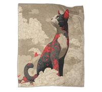 kaiyun Gato Rojo y Negro Manta Estampada 3D Nubes en el Cielo Colcha De Diseño Ropa De Cama De Microfibra Suave Y Cálida Sofá Ropa De Cama 70x80inch(180x200cm)