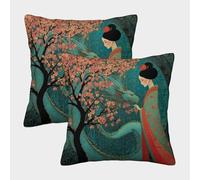 kaiyun Geisha, Cherry Blossom Tree, Dragón Funda De Cojín Cuadrada 50x50cm 2 Paquetes con Cremallera Decorativa Invisible para Muebles