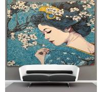 kaiyun Geisha japonesa Under The Cherry Blossom Árbol Algodon Sheets Curtains Tapices, Decoración De Pared Tapiz,para Dormitorio, Salón, Casa 130cmx150cm