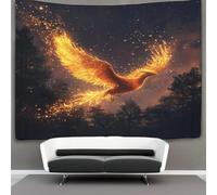 kaiyun Golden Fénix Algodon Sheets Curtains Tapices,Flying over The Bosque in The Night Sky Decoración De Pared Tapiz,para Dormitorio, Salón, Casa 100cmx150cm