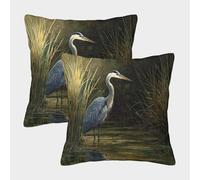 kaiyun Gran Garza Azul de pie Entre los Juncos Fundas De Almohada Decoración del Hogar con Cremallera Invisible 50x50cm 2 Paquetes