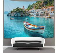 kaiyun Greek Pueblo Tapiz Colgar En La PaRojo, White Edificios And Green Plantas Wall Tapestry, Para Decoración De Dormitorio, Celebración De Fiesta De Cumpleaños O Fondo De Jardín 150cmx200cm