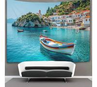 kaiyun Greek Pueblo Tapiz White Edificios And Green Plantas Tapices De PaRojo,Colcha De Pícnic, Decorativo Toalla De Playa 180cmx230cm