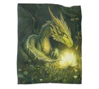 kaiyun Green Dragón on The Grass Blanket Sofa Throw 3D Impreso Glowing Flores Es Suave Y Cómodo Al Tacto,Adecuado para Que Toda La Familia Se Mantenga Abrigada 40x50inch(100x130cm)