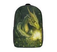 kaiyun Green Dragón on The Grass Niña,Chicos Glowing Flores Mochila Escolar Para Viaje Bolsa De Escuela 17inch