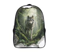 kaiyun Grieta 3D Mochilas Hombre Chicas Gray Lobo in Bosque verde Bolsas Para Trabajo,viaje,diario,escolar Y Escolares De Gran Capacidad 16 inch