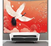 kaiyun Grulla volando Algodon Sheets Curtains Tapices,Fondo rojo Decoración De Pared Tapiz,para Dormitorio, Salón, Casa 130cmx150cm