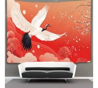 kaiyun Grulla volando Tapiz Para,Fondo rojo Tapices Artísticos Decoración Para Colgar En La Pared Para Sala De Estar Dormitorio 150cmx200cm