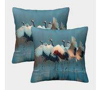 kaiyun Grullas danzando con Gracia en los humedales Fundas De Almohada Decoración del Hogar con Cremallera Invisible 40x40cm 2 Paquetes