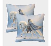 kaiyun Guardián de la Nieve a Caballo Funda De Almohada Lago congelado Impresa En 3D Decoración del Hogar Sala De Estar Sofá para Coche 40x40cm 2 Paquetes