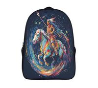 kaiyun Guerrera nativa americana, cielo estrellado, caballo arcoíris, remolino galáctico Mochilas Escolares Niña Niño Backpack Juveniles Adolescentes Bolsas Multi-bolsillo 16 inch
