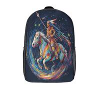 kaiyun Guerrera nativa americana con cielo estrellado, caballo arcoíris y remolino galáctico Mochilas Escolares Adolescentes Para Escuela Intermedia Niño Y Niñas Bolsas Escolares 17inch