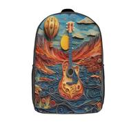 kaiyun Guitarra Bolsa De Escuela De Niño Y Niña,Mochila De Escuela Primaria Con Estampado De Agua azul y montañas rojas, globo aerostático Dibujos Niños Adolescentes 17inch