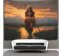 kaiyun Hermosa mujer indígena taína sosteniendo un arpón Tapiz Decoración Del Hogar Impresión HD Para Sala De Estar,dormitorio 70cmx100cm