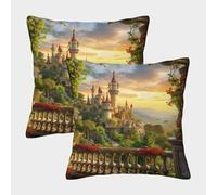 kaiyun Hermoso Castillo Cojín Almohada 3D mañana de Verano Suave Al Tacto,sofá Silla Muebles para El Hogar 50x50cm 2 Paquetes