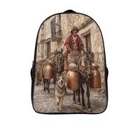 kaiyun Hombre montando una mula hacia un pueblo medieval Mochila Niña Chicos Escolares Adolescentes Bolsa De Escuela Infantil 39x29x16cm