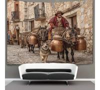 kaiyun Hombre montando una mula hacia un pueblo medieval Tapiz De Pared Tapices Estéticos Decoración De Habitación Para,sala De Estar,universidad Decoración Del Hogar 100cmx150cm