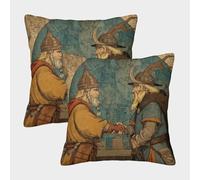 kaiyun Ilustración de Estilo del Siglo XVIII ambientada en la época vikinga Funda De Cojín Cuadrada 40x40cm 2 Paquetes con Cremallera Decorativa Invisible para Muebles