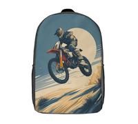kaiyun Ilustración de una moto de Motocross y su piloto saltando sobre dunas de arena Mochila Niña Chicos Escolares Adolescentes Bolsa De Escuela Infantil 17inch