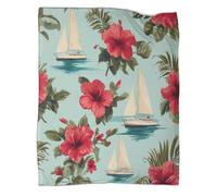 kaiyun Isla Tropical, océano Ropa Cama para AdolescenteVelero Hibisco Estampada Manta De Felpa Cómoda Y Suave Y Esponjosa Adecuada para Sofá Cama Sofá 70x80inch(180x200cm)