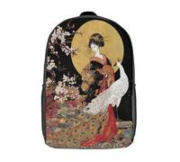 kaiyun Japonés Oiran Bolsas Niños Con Diseño Transpirable Y Cremallera Blanco Pavo real in The Cherry Blossoms Mochila Escolar Estudiantes Adolescentes Chicos Chicas 17inch