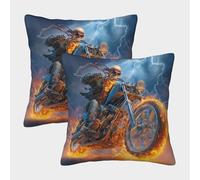kaiyun Jinete Esqueleto Funda De Almohada Relámpago de Motocicleta Impresa En 3D Decoración del Hogar Sala De Estar Sofá para Coche 45x45cm 2 Paquetes