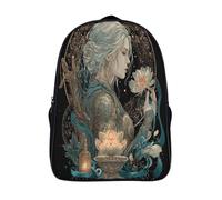 kaiyun Joven mujer de pie frente a un altar de loto Mochila | | Bolsa Escolar Unisex Para Niños Pequeños 16 inch