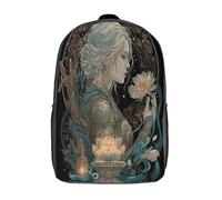 kaiyun Joven mujer de pie frente a un altar de loto Mochilas Escolar Impresos En 3D Estudiantes De Primaria Y Secundaria Bolsas 17inch