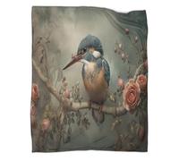 kaiyun Kingfisher Among Rosa Bushes Manta Cálida Y Transpirable Suave Estampada para Acampar Al Aire Libre Estilo botánico Vintage Colcha para Dormitorio De Las Cuatro Estaciones 80x90inch(200x230cm)