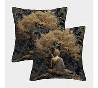 kaiyun La Estatua de Buda se Alza serenamente Ante el Árbol de la Vida Funda De Almohada con Cremallera Invisible Decoración del Hogar para Sofá 45x45cm 2 Paquetes