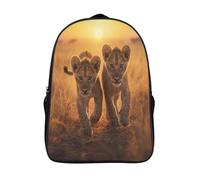 kaiyun León Cub Walking on Grassland at Sunrise -Fauna silvestre Mochila Infantil Colegio Y La Guardería Con Bolsa De Escuela Ideal Niños Y Niñas 16 inch