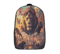 kaiyun León, Gorila Bolsa De Escuela De Niño Y Niña,Mochila De Escuela Primaria Con Estampado De Tigre Elefante Jirafa Flamingo Dibujos Niños Adolescentes 17inch