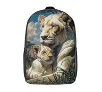 kaiyun Leona blanca lamiendo a un cachorro de león blanco Mochilas Infantiles 3D Impreso Niños De Colegio Viajes Deportes Bolsa De Escuela 17inch