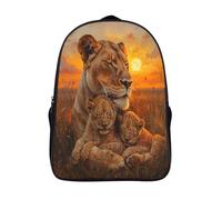 kaiyun Leóness Snuggles with Her Cub Mochila Infantil Savannah Solset Bolsa De Escolar Niña Niño Bolsas Mochilas Para Colegio Viaje Cámping 16 inch