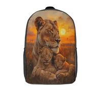 kaiyun Leóness Snuggles with Her Cub Mochilas Escolares Niña Niño Backpack Juveniles Adolescentes Sabana Solset Bolsas Multi-bolsillo 17inch