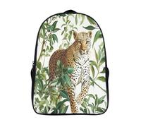 kaiyun Leopard in The Jungle Niños,Mochilas Escolares Adolescentes,Green Leaves White Background Alta Capacidad Bolsas Infantil,Informal Primaria Y Secundaria 16 inch